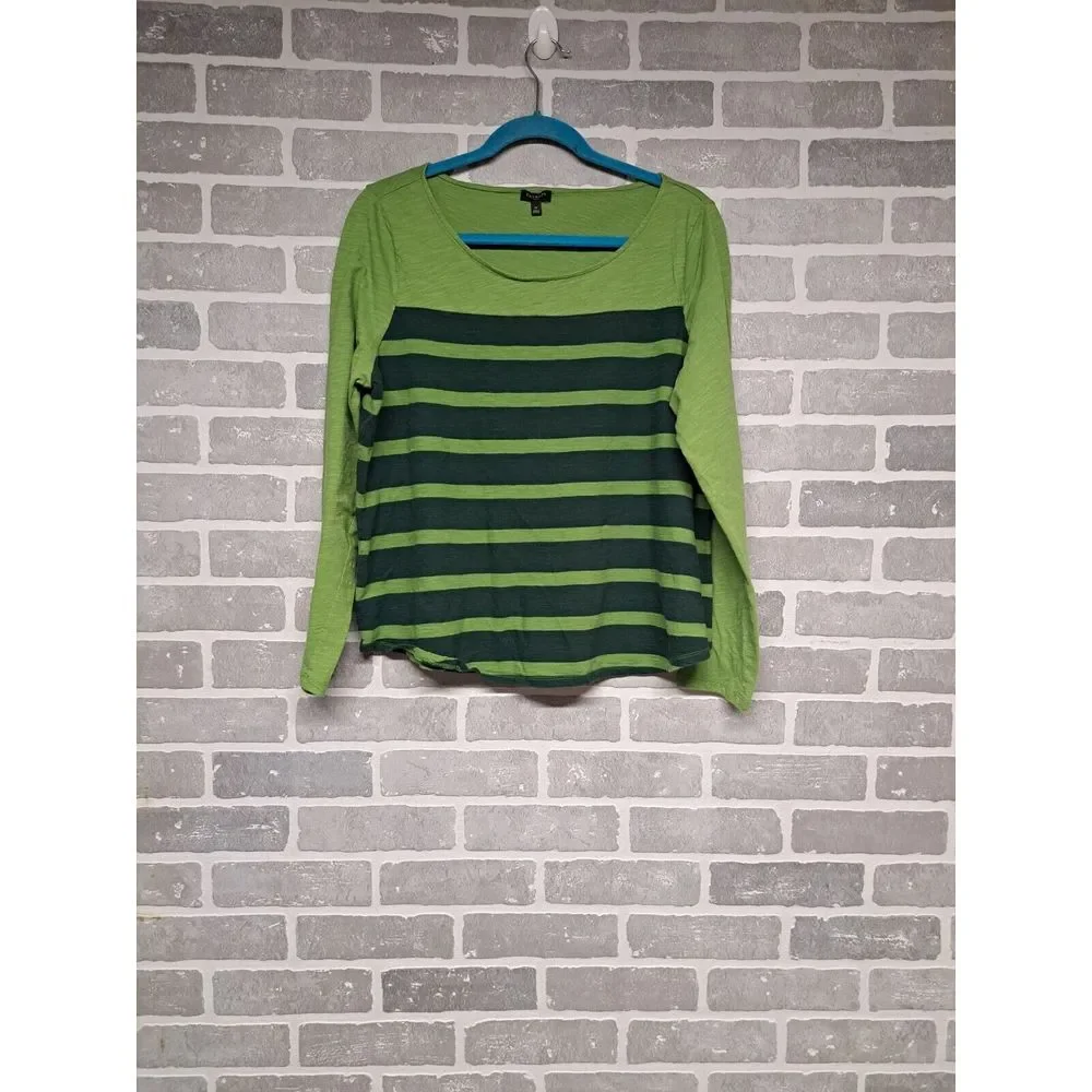 Talbots Womens‎ Striped Green Long Sleeve Pullover Cotton Blouse SIze 1X